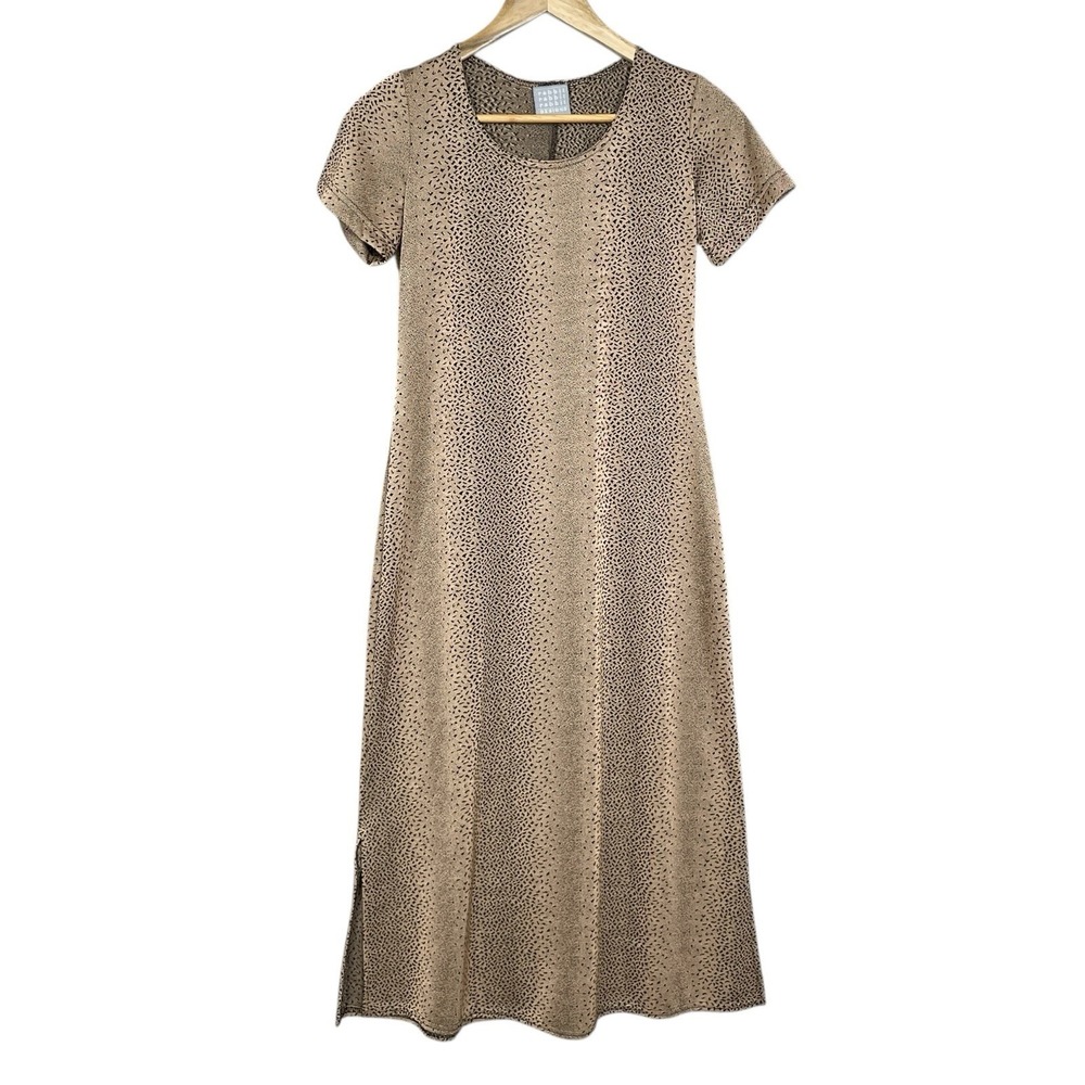 VTG Cheetah Leopard Print Shimmer Knit Midi Dress 8P Career Stretch Transitional